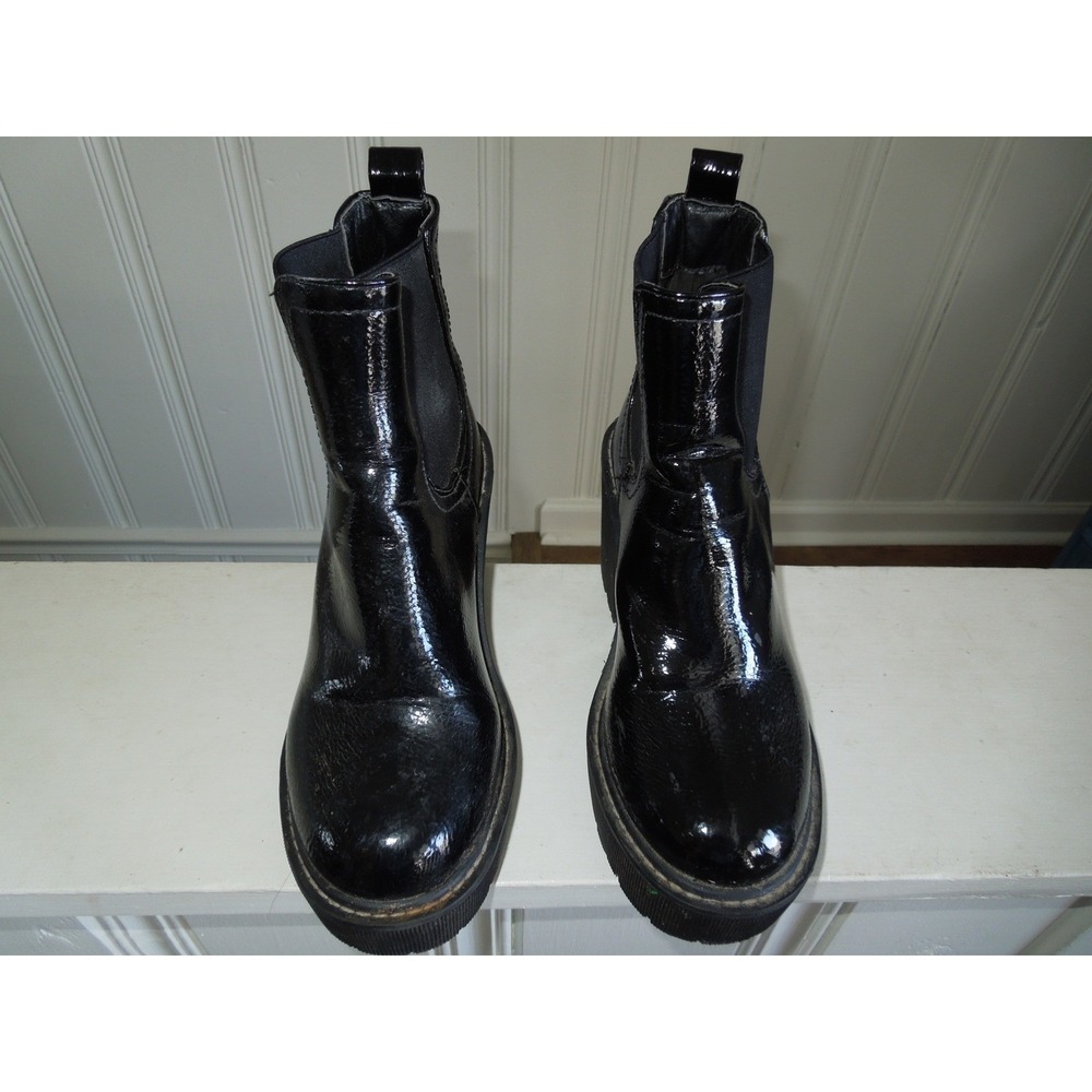 Forever 21 Black Patent Platform Chelsea Boots Goth Grunge Lug Sole Size 7